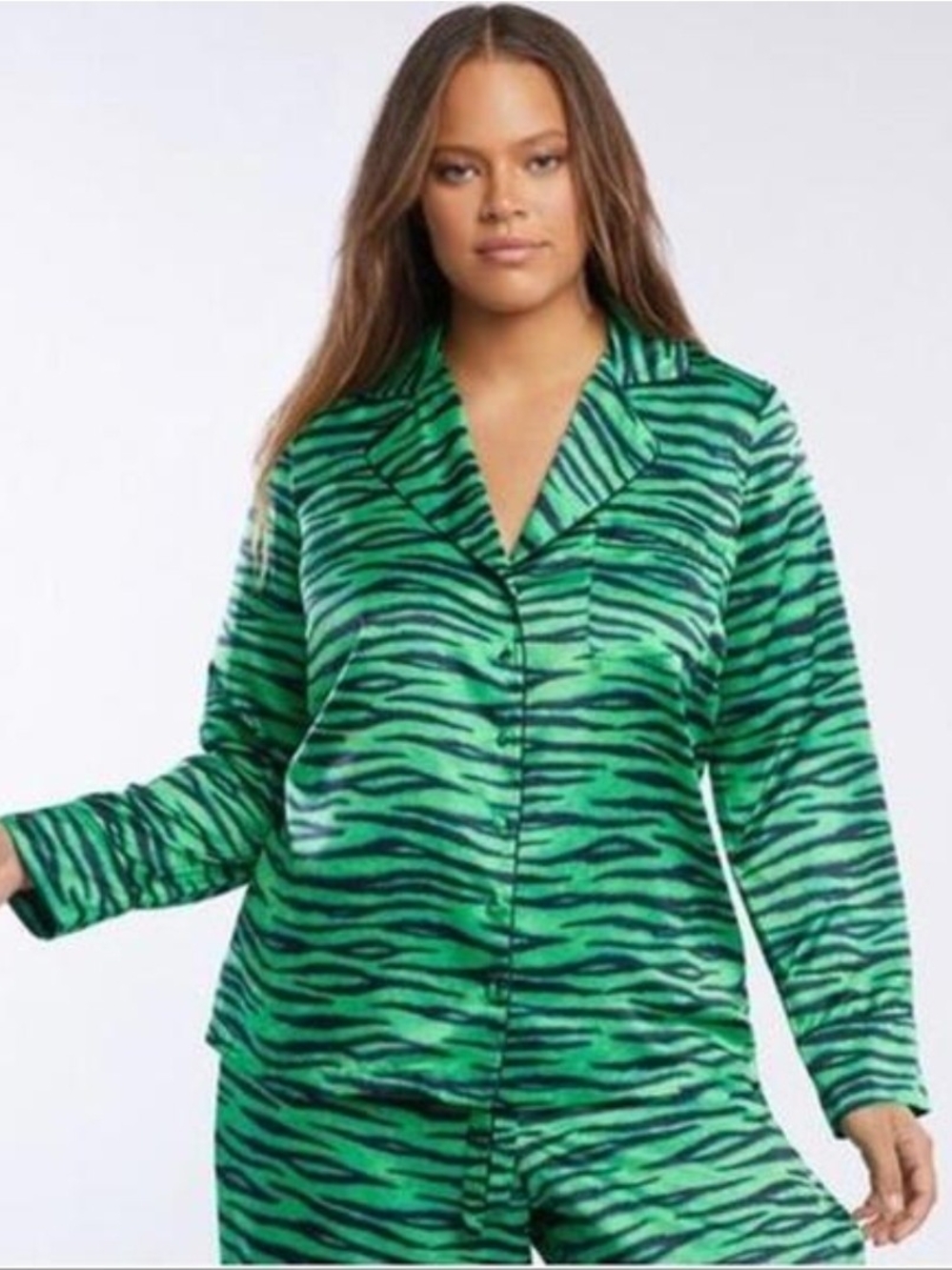 Salvage Green and Black Zebra-Stripe Satin Top